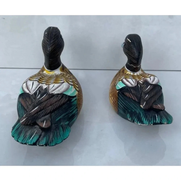 Two Small Duck Miniature Wood Carved Hand Painted Decoratives Mallard Decoy 4"x5 - Picture 2 of 16